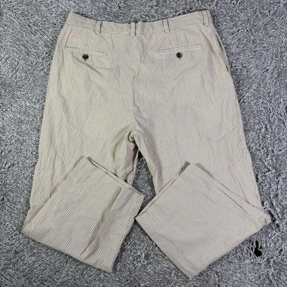 Brooks Brothers Seersucker Pants Mens 38x30 Beige Stripes Summer Business Preppy